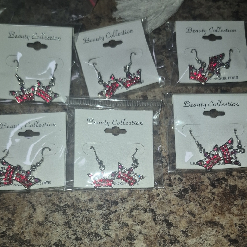 Red and Silver Crown Earrings